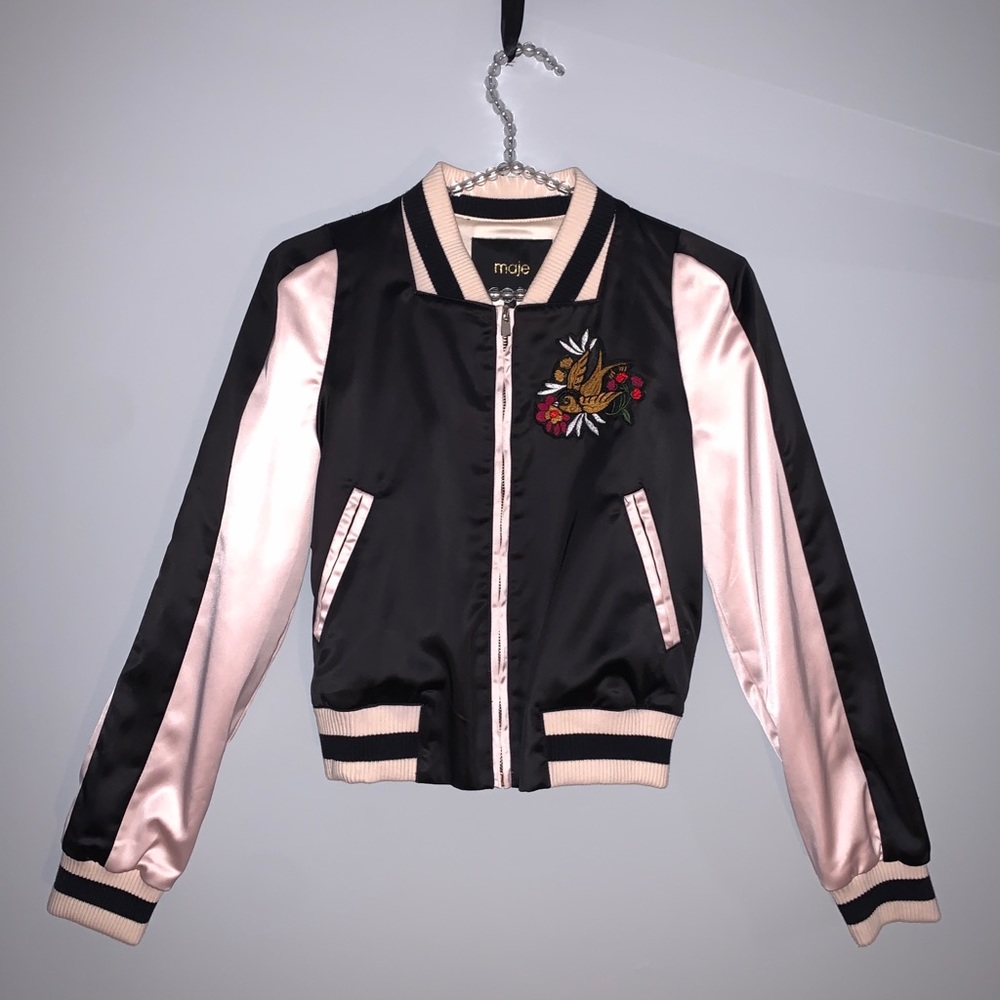 Maje — Balsa Bird Pink & Black Sport Bomber